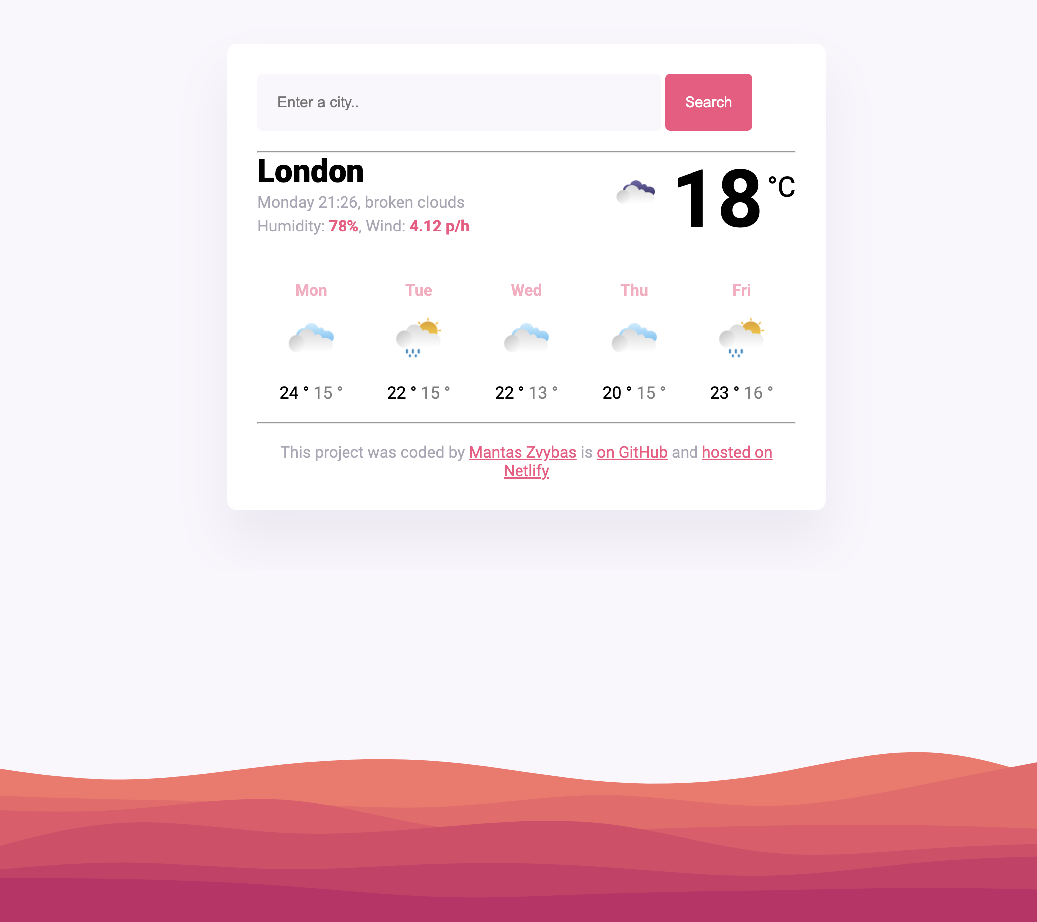 Personal Project: Weather App Screenshot