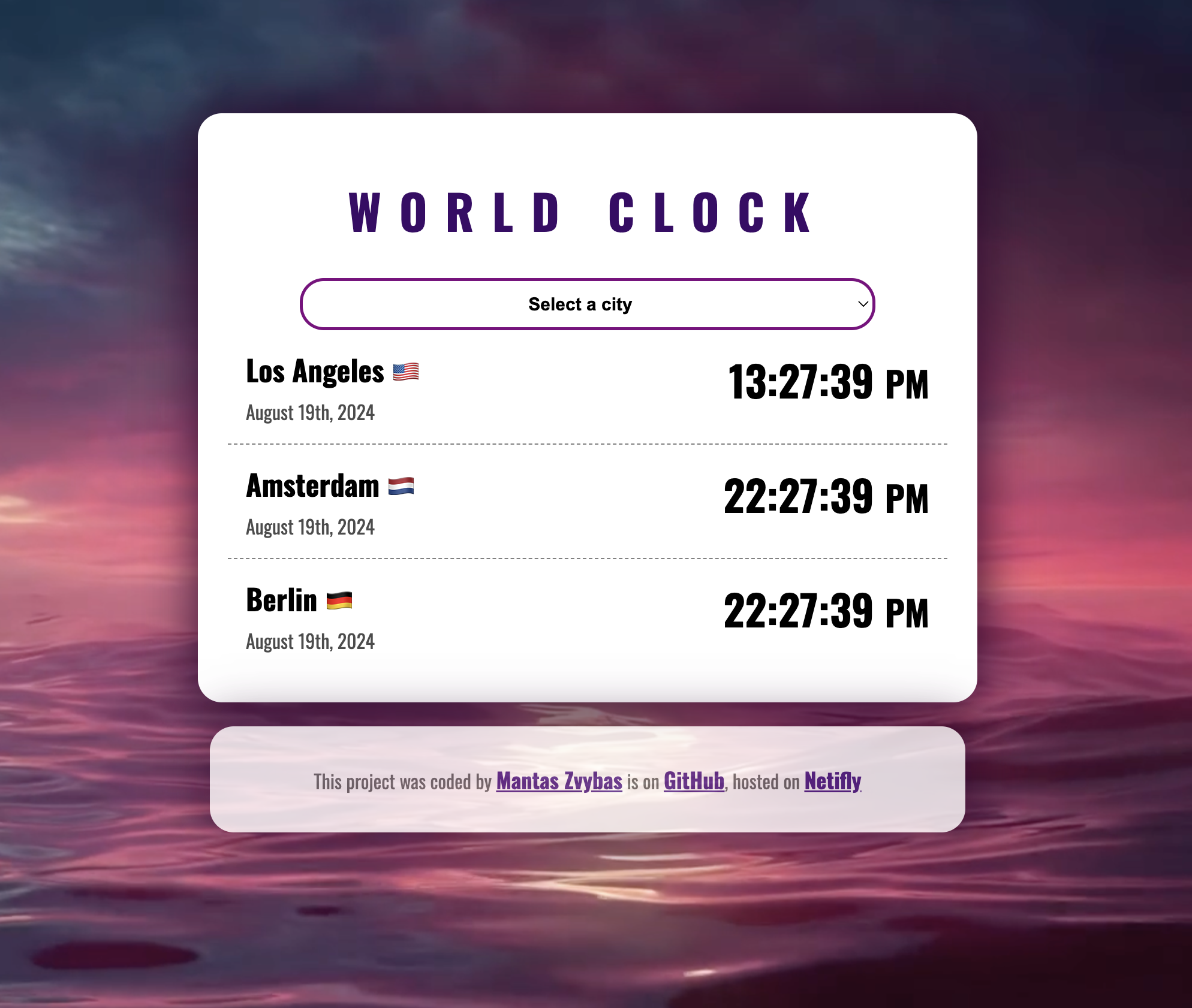 Personal Project: World Clock Screenshot